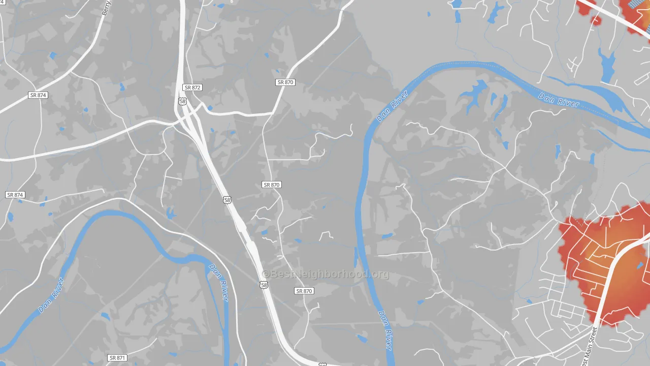 Walk Grade map of Whitfield, VA, walkable areas in green and car-dependent areas in red