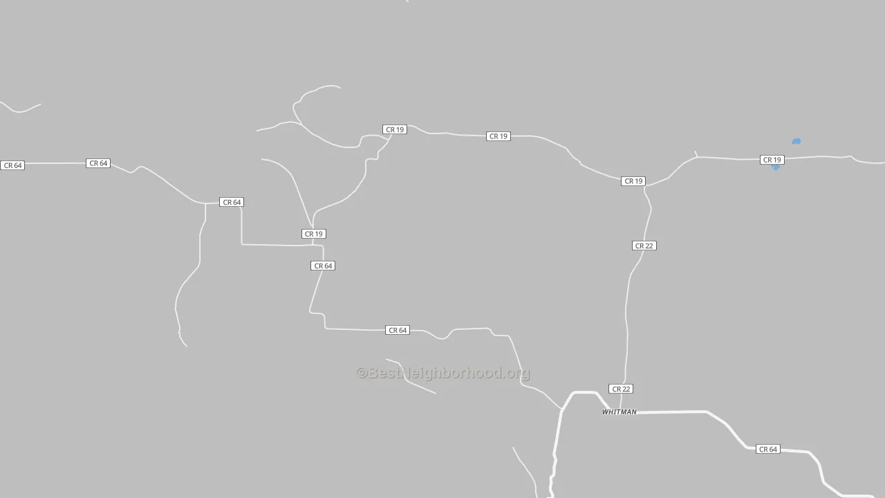 Walk Grade map of Whitman, WY, walkable areas in green and car-dependent areas in red