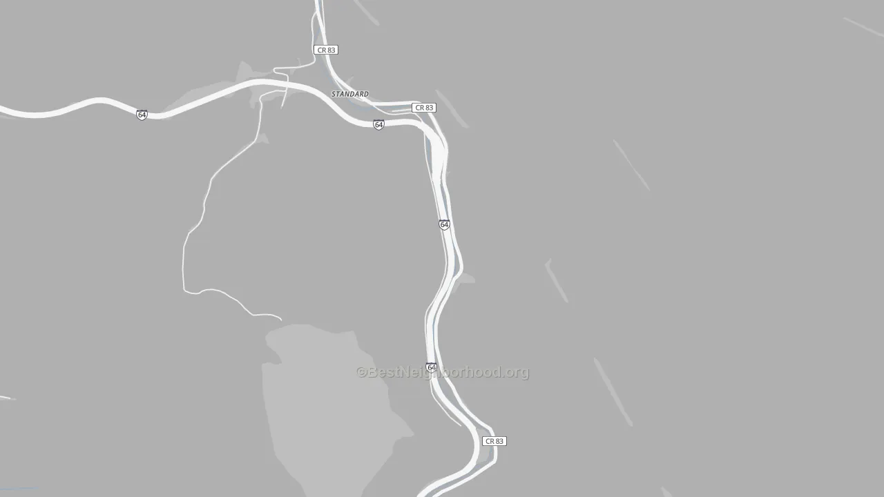 Walk Grade map of Whittaker, WV, walkable areas in green and car-dependent areas in red
