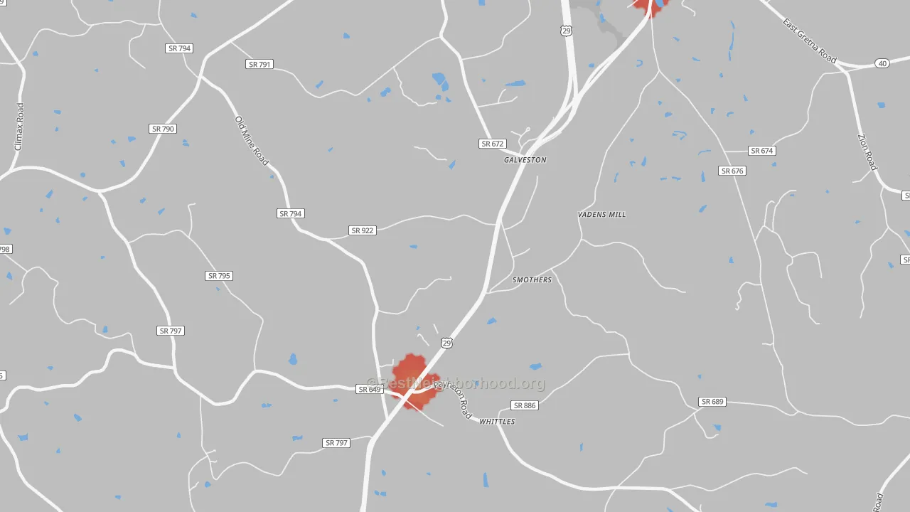 Walk Grade map of Whittle, VA, walkable areas in green and car-dependent areas in red