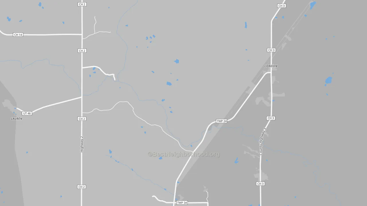 Walk Grade map of Whyte, MN, walkable areas in green and car-dependent areas in red