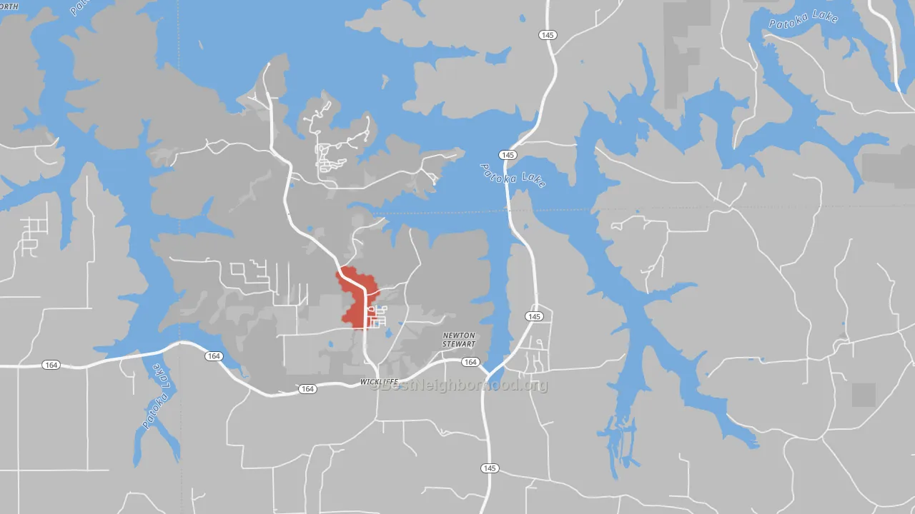 Walk Grade map of Wickliffe, IN, walkable areas in green and car-dependent areas in red