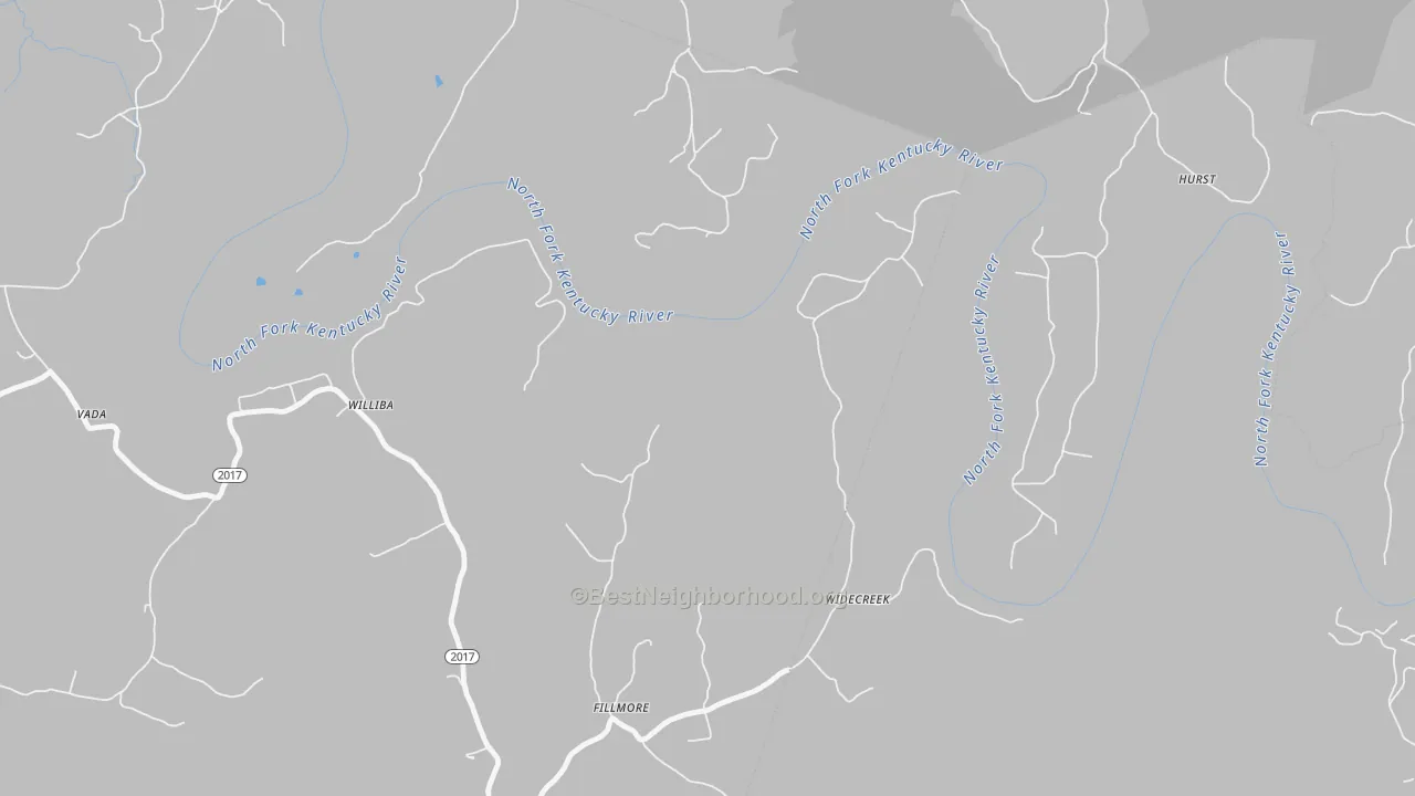 Walk Grade map of Widecreek, KY, walkable areas in green and car-dependent areas in red