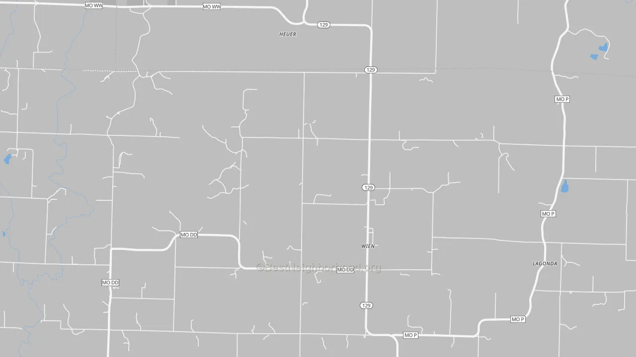 Walk Grade map of Wien, MO, walkable areas in green and car-dependent areas in red