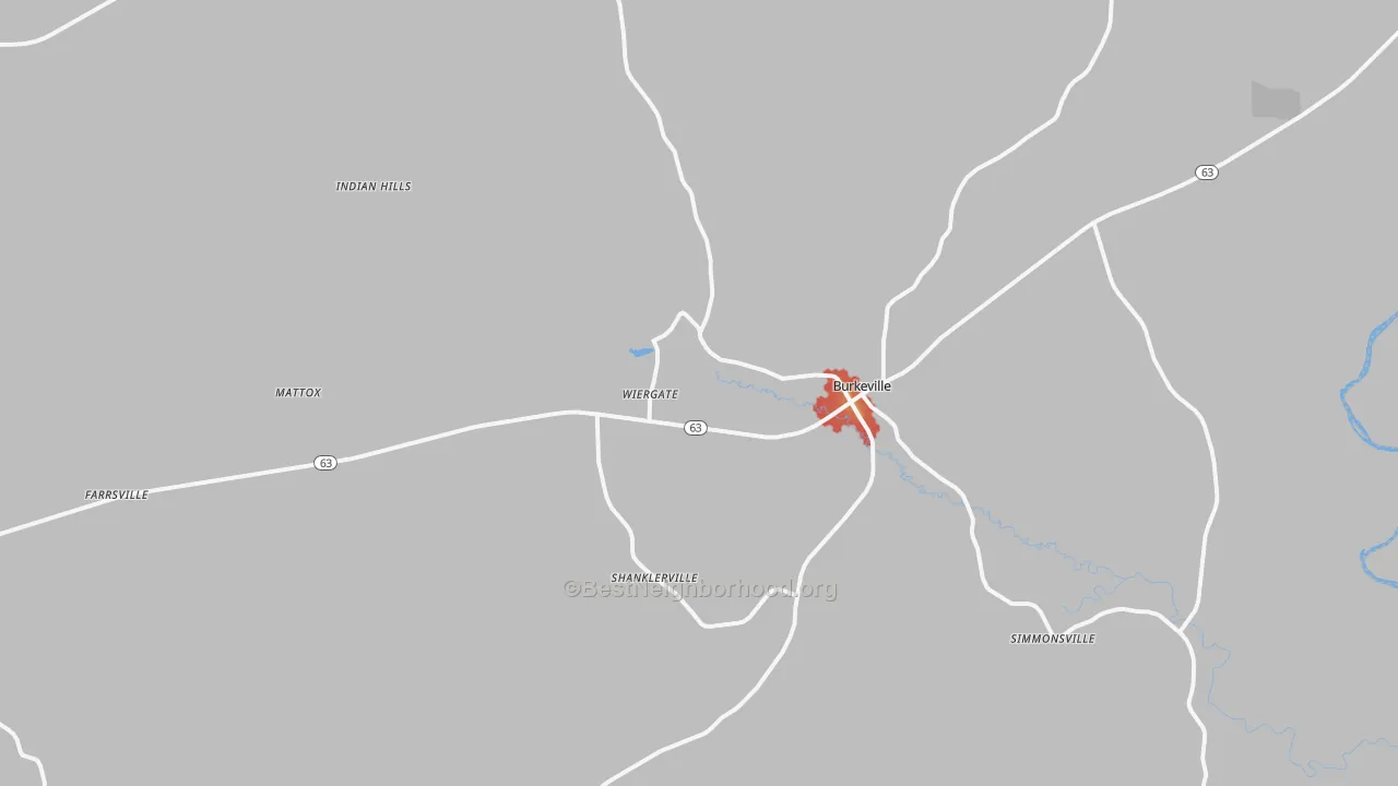 Walk Grade map of Wiergate, TX, walkable areas in green and car-dependent areas in red