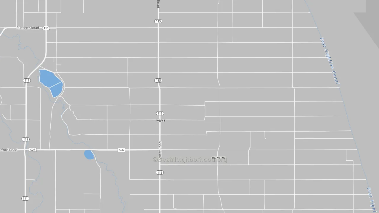 Walk Grade map of Wiest, CA, walkable areas in green and car-dependent areas in red