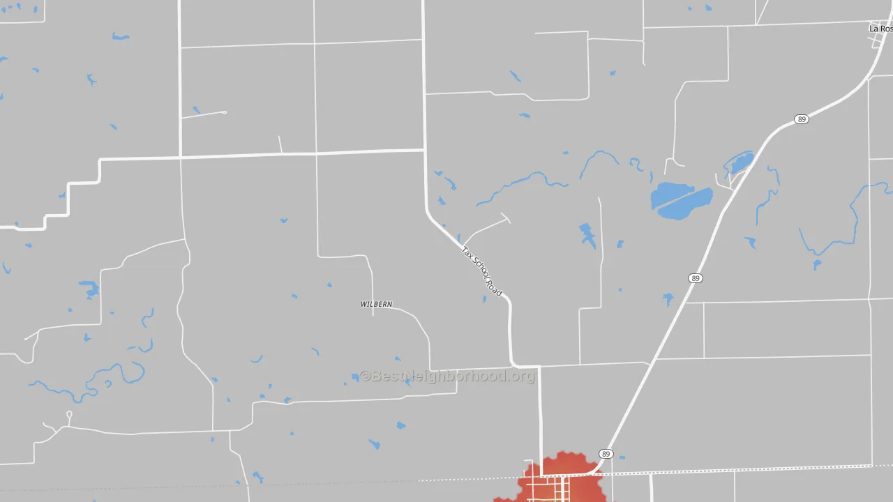 Walk Grade map of Wilbern, IL, walkable areas in green and car-dependent areas in red