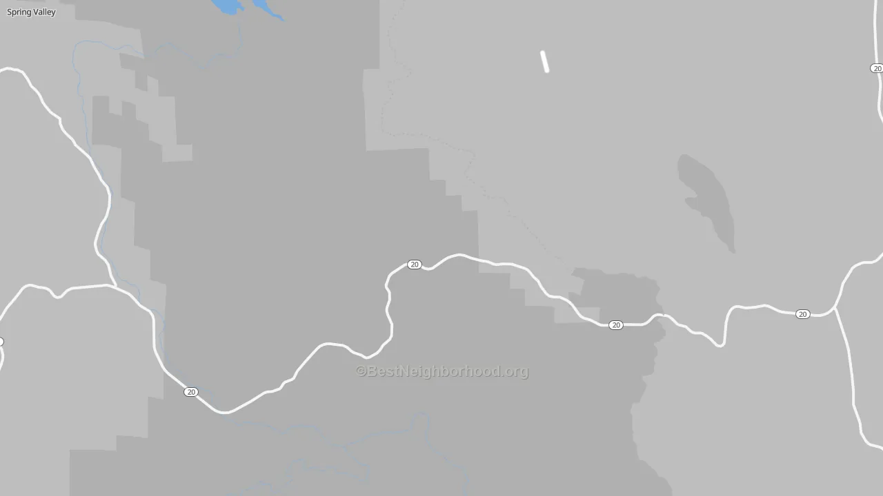 Walk Grade map of Wilbur Springs, CA, walkable areas in green and car-dependent areas in red