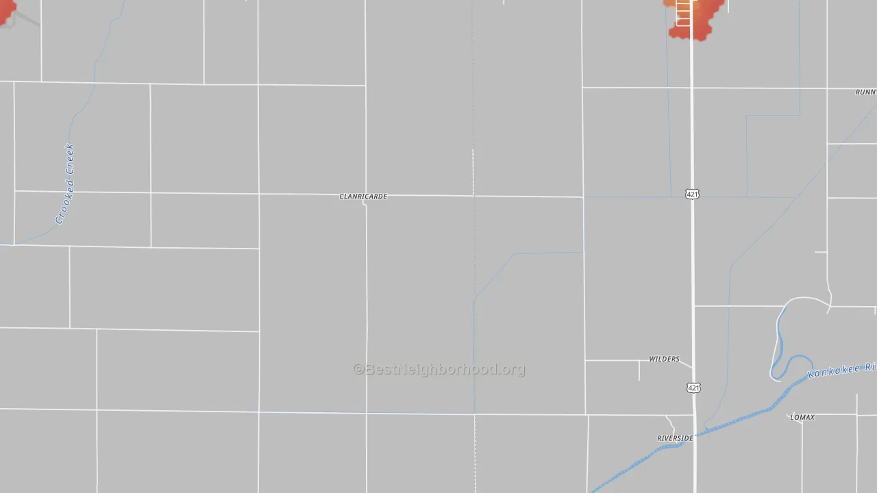 Walk Grade map of Wilders, IN, walkable areas in green and car-dependent areas in red