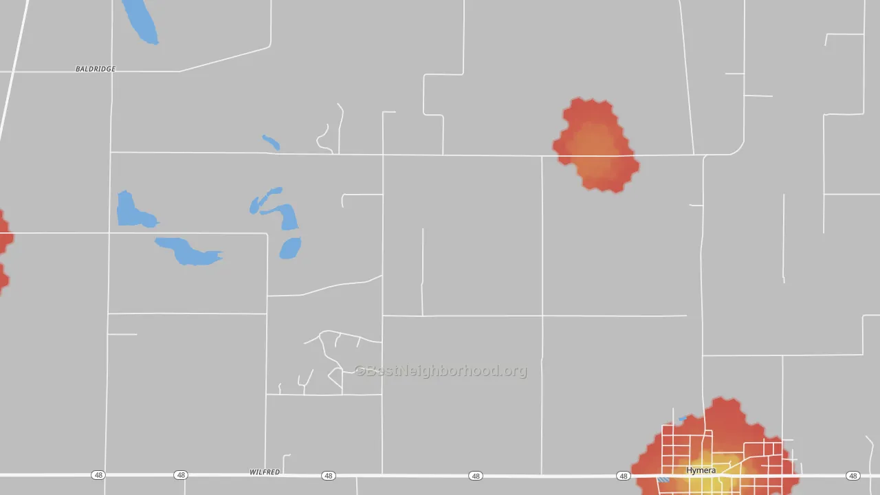 Walk Grade map of Wilfred, IN, walkable areas in green and car-dependent areas in red