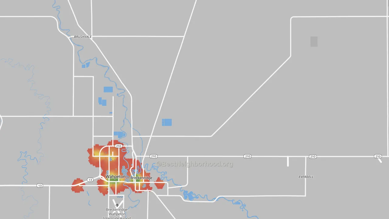 Walk Grade map of Wilkin County, MN, walkable areas in green and car-dependent areas in red