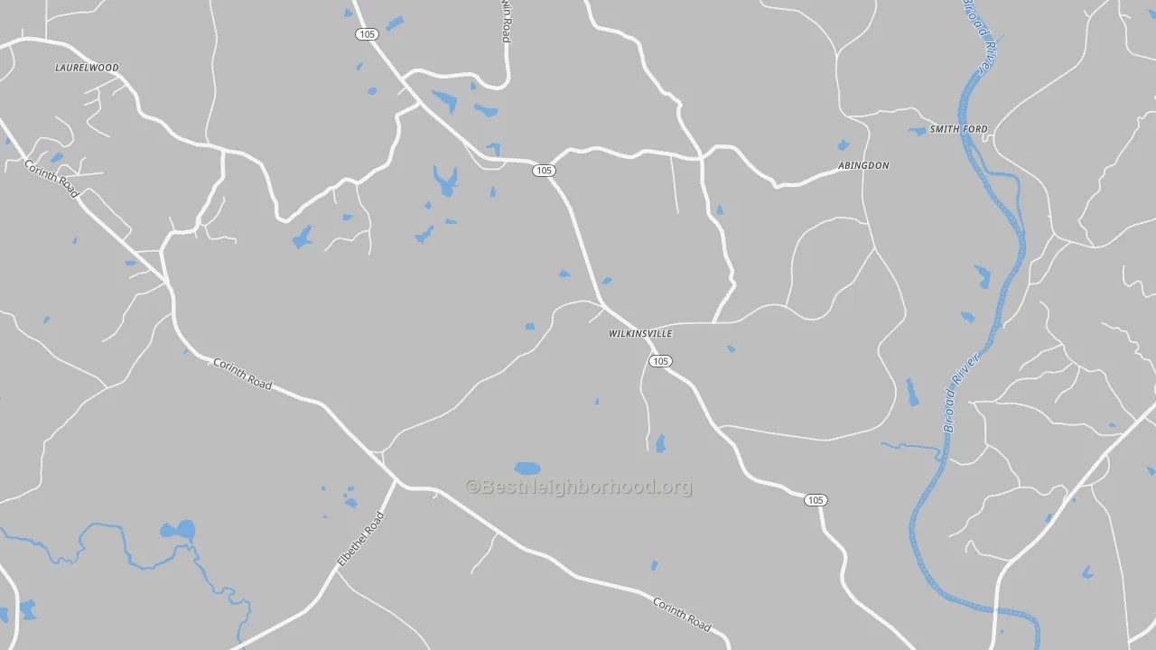 Walk Grade map of Wilkinsville, SC, walkable areas in green and car-dependent areas in red