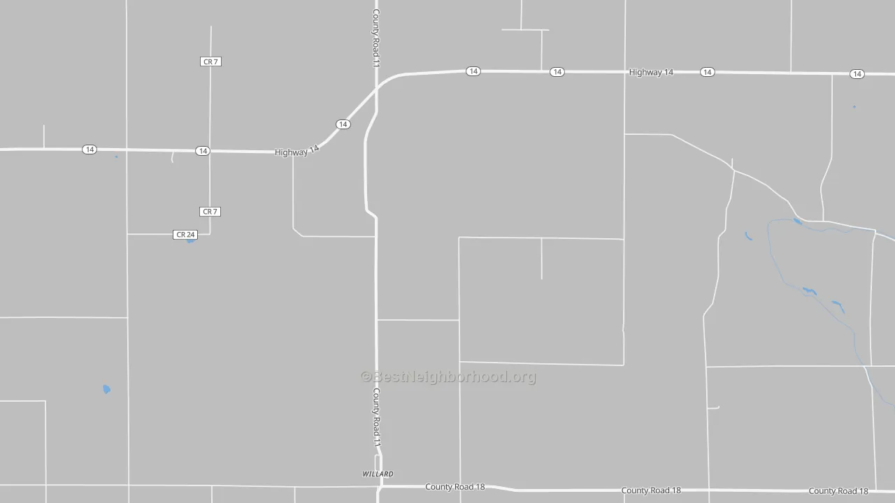 Walk Grade map of Willard, CO, walkable areas in green and car-dependent areas in red