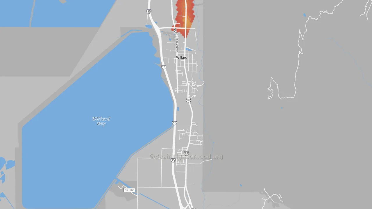 Walk Grade map of Willard, UT, walkable areas in green and car-dependent areas in red