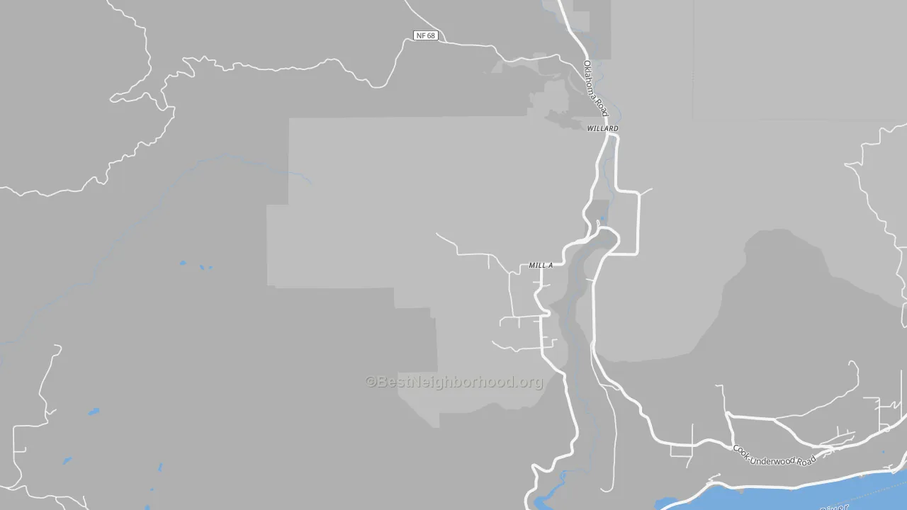 Walk Grade map of Willard, WA, walkable areas in green and car-dependent areas in red
