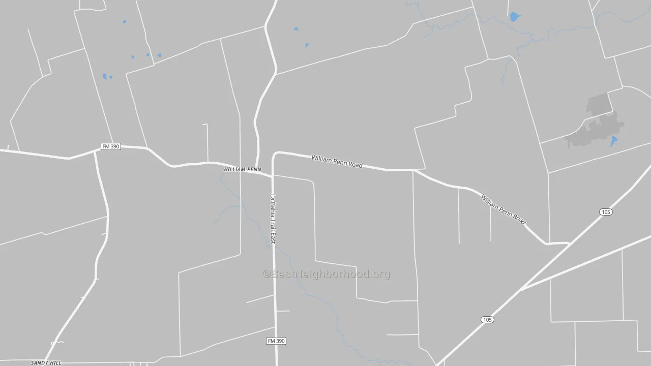 Walk Grade map of William Penn, TX, walkable areas in green and car-dependent areas in red
