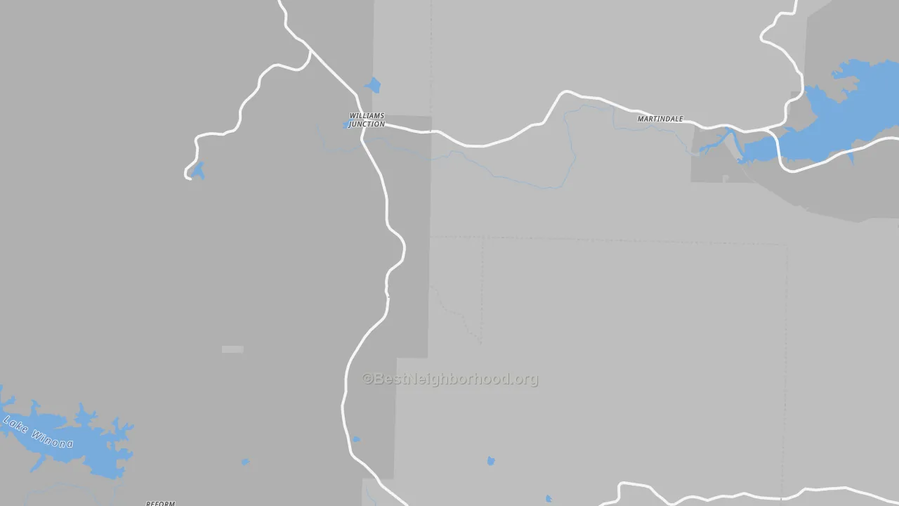 Walk Grade map of Williams Junction, AR, walkable areas in green and car-dependent areas in red