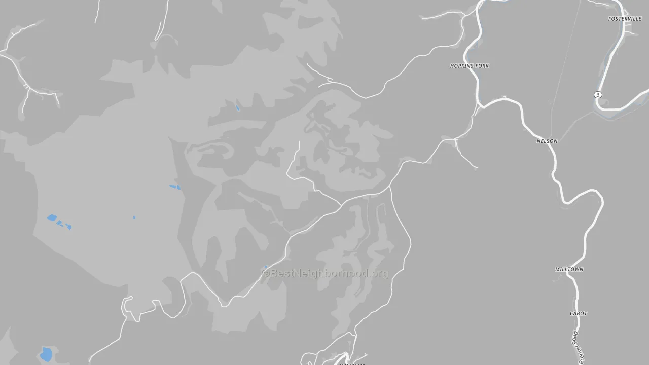 Walk Grade map of Williams Mountain, WV, walkable areas in green and car-dependent areas in red