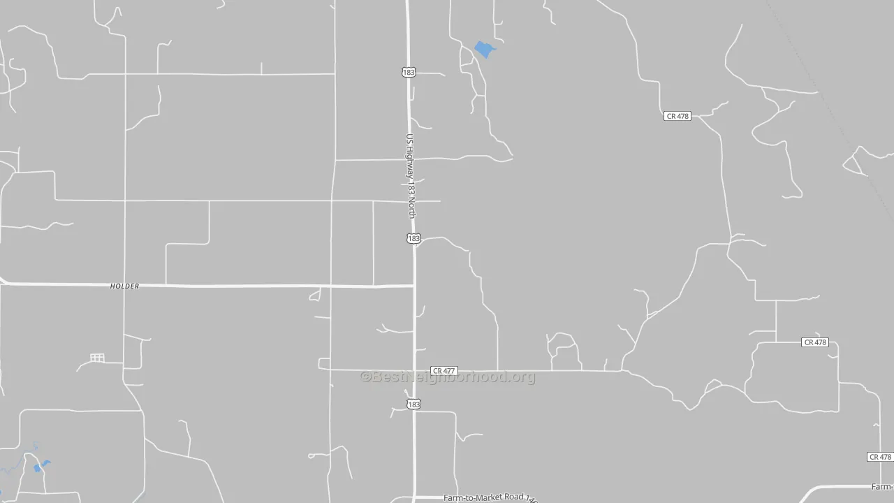 Walk Grade map of Williams, TX, walkable areas in green and car-dependent areas in red