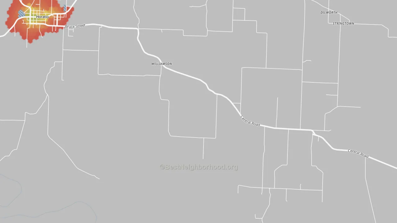 Walk Grade map of Williamson, AR, walkable areas in green and car-dependent areas in red