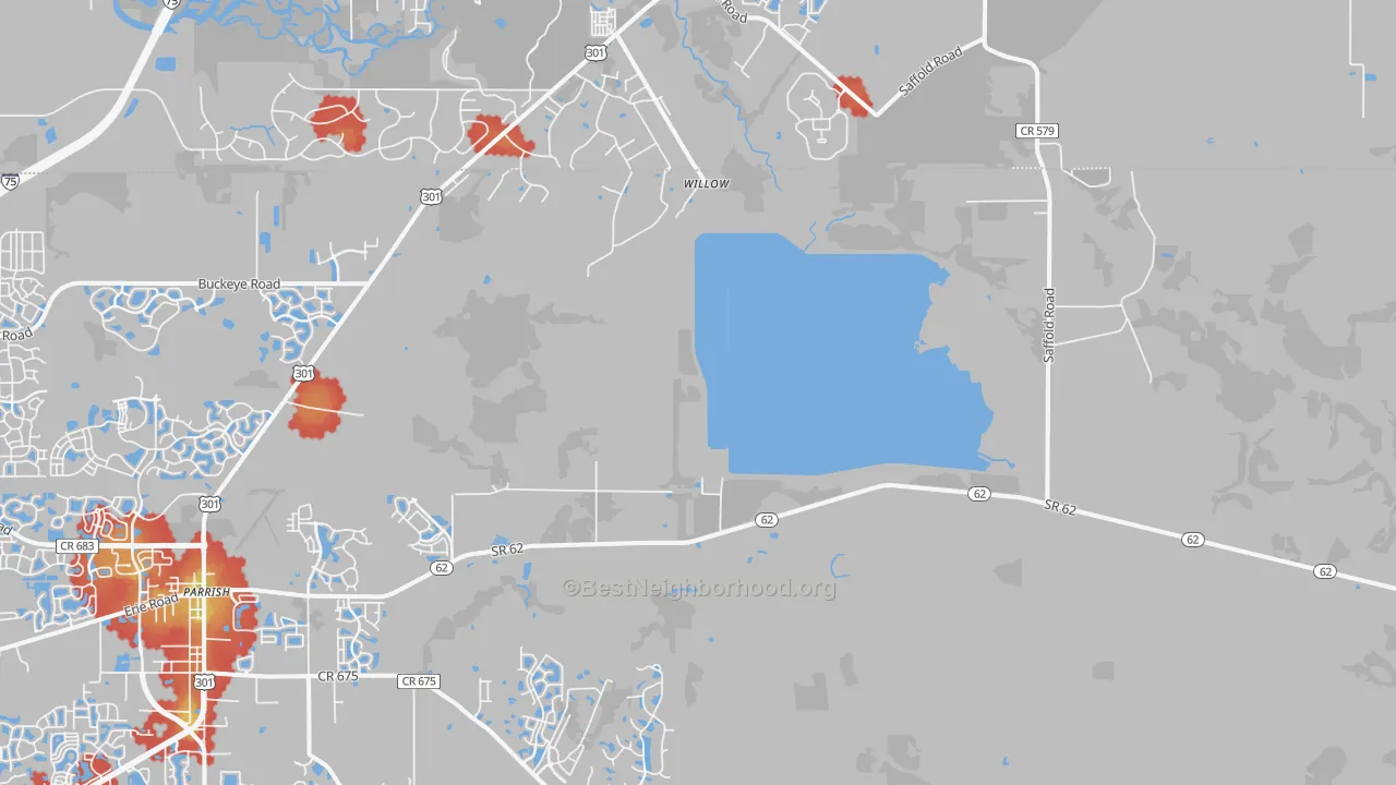 Walk Grade map of Willow, FL, walkable areas in green and car-dependent areas in red