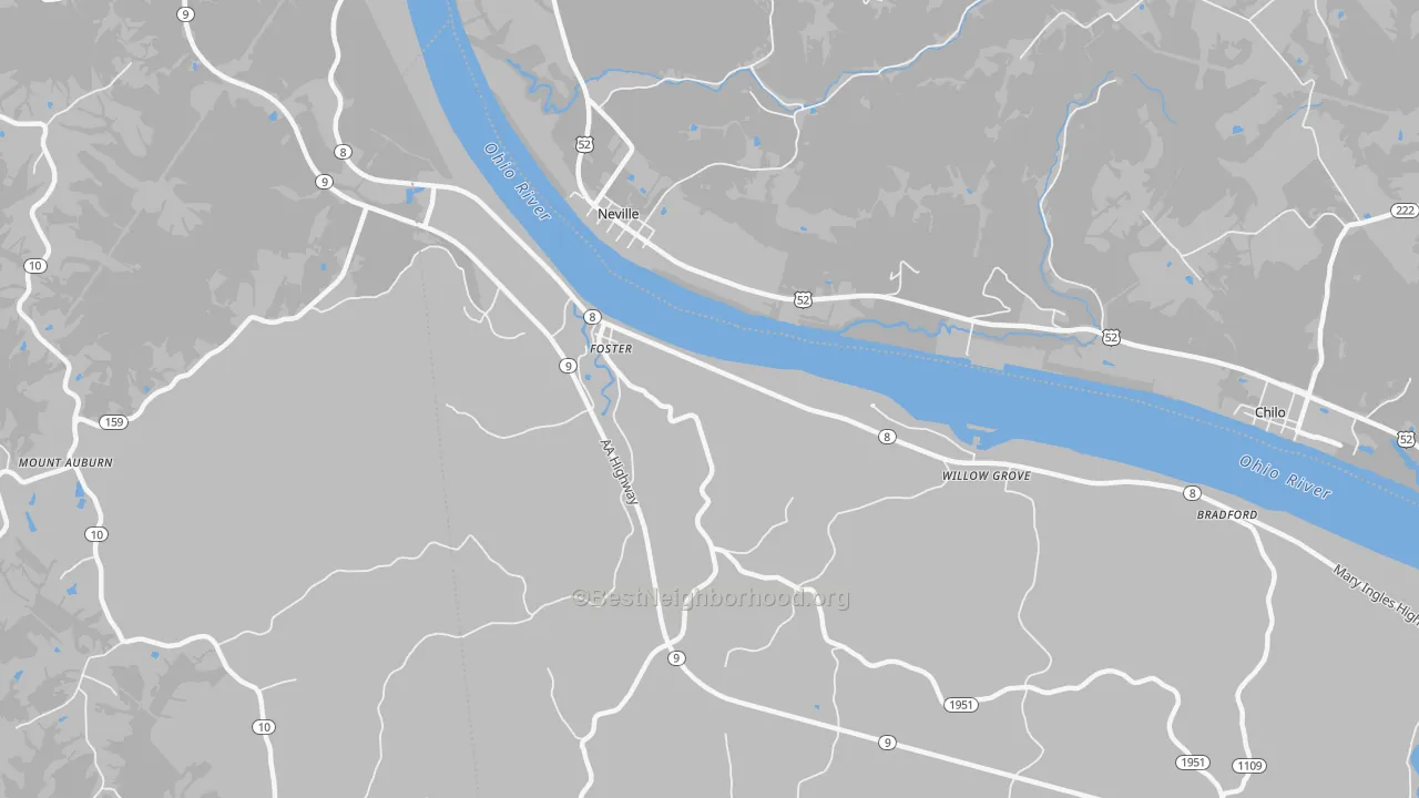 Walk Grade map of Willow Grove, KY, walkable areas in green and car-dependent areas in red