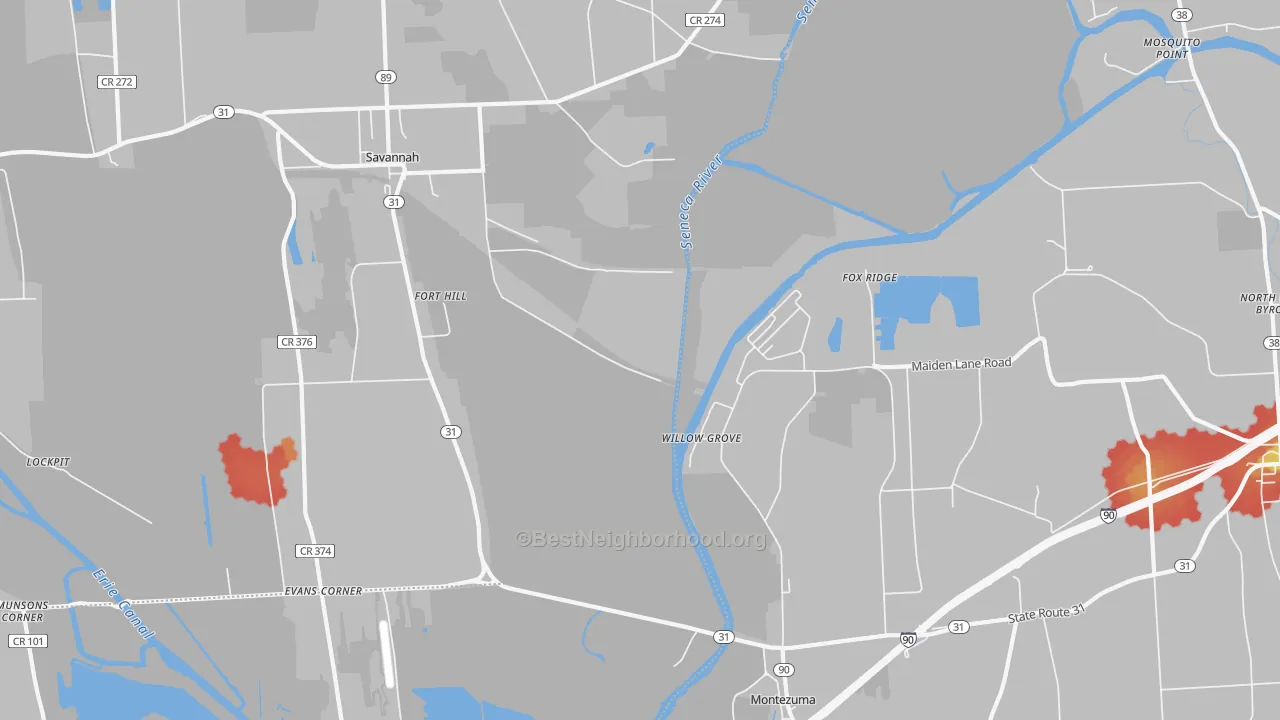 Walk Grade map of Willow Grove, NY, walkable areas in green and car-dependent areas in red