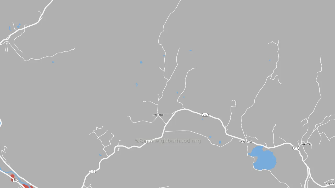 Walk Grade map of Willow, NY, walkable areas in green and car-dependent areas in red