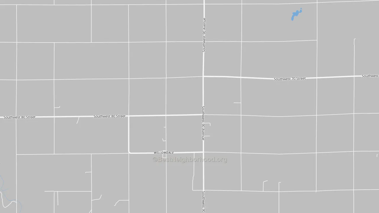 Walk Grade map of Willowdale, KS, walkable areas in green and car-dependent areas in red