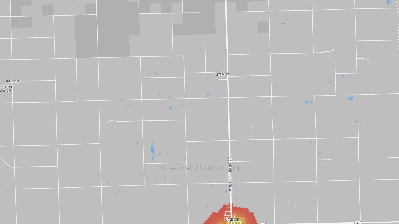 Walk Grade map of Wilmot, MI, walkable areas in green and car-dependent areas in red