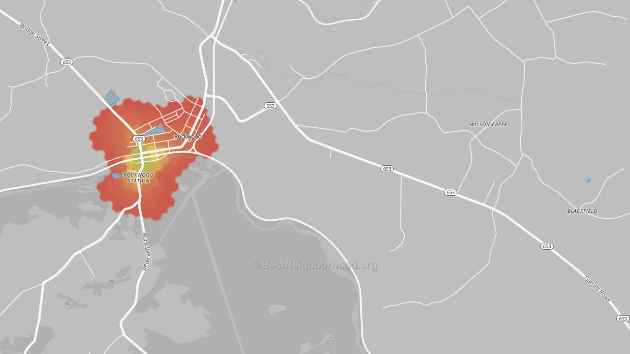 Walk Grade map of Wilson Creek, PA, walkable areas in green and car-dependent areas in red