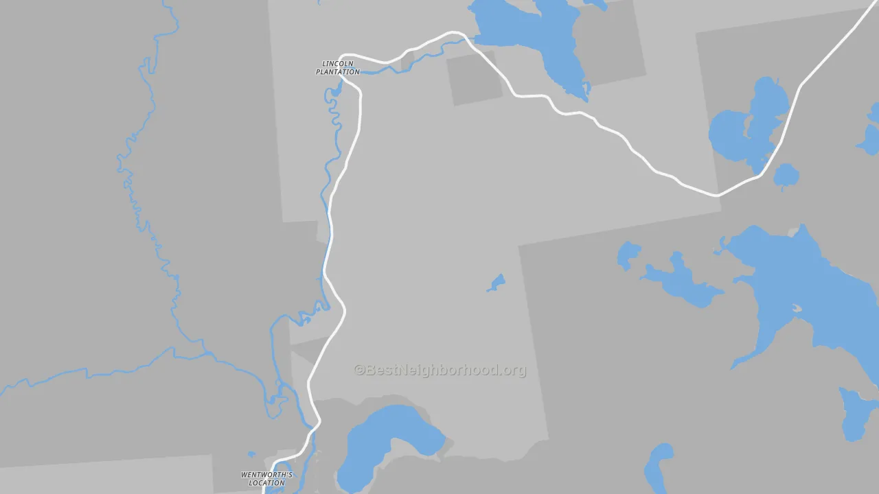 Walk Grade map of Wilsons Mills, ME, walkable areas in green and car-dependent areas in red