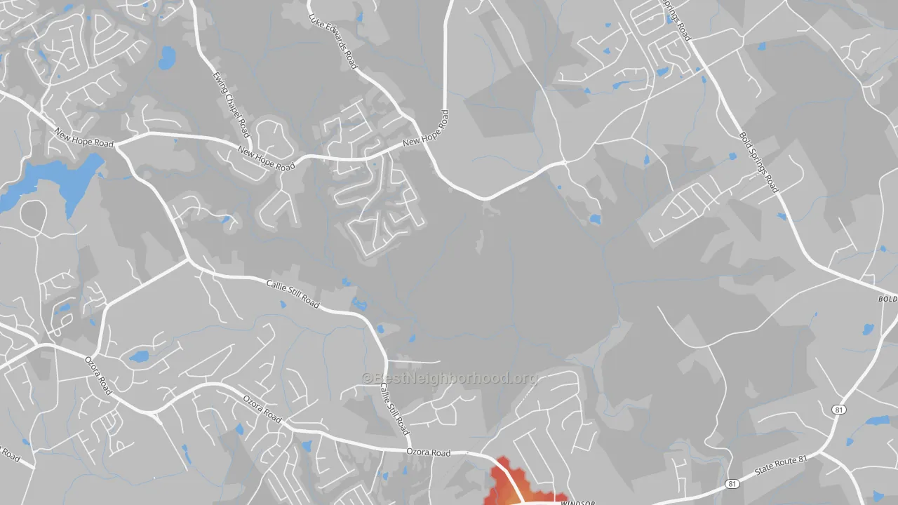 Walk Grade map of Windsor, GA, walkable areas in green and car-dependent areas in red