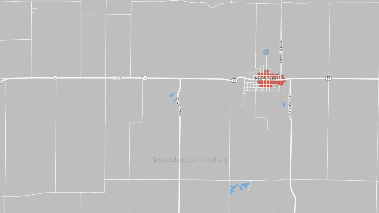 Walk Grade map of Windsor Mercer County, IL, walkable areas in green and car-dependent areas in red