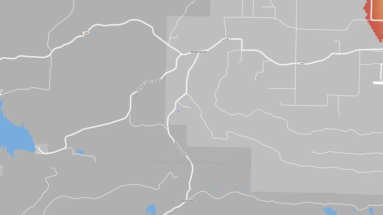 Walk Grade map of Winfield, AR, walkable areas in green and car-dependent areas in red