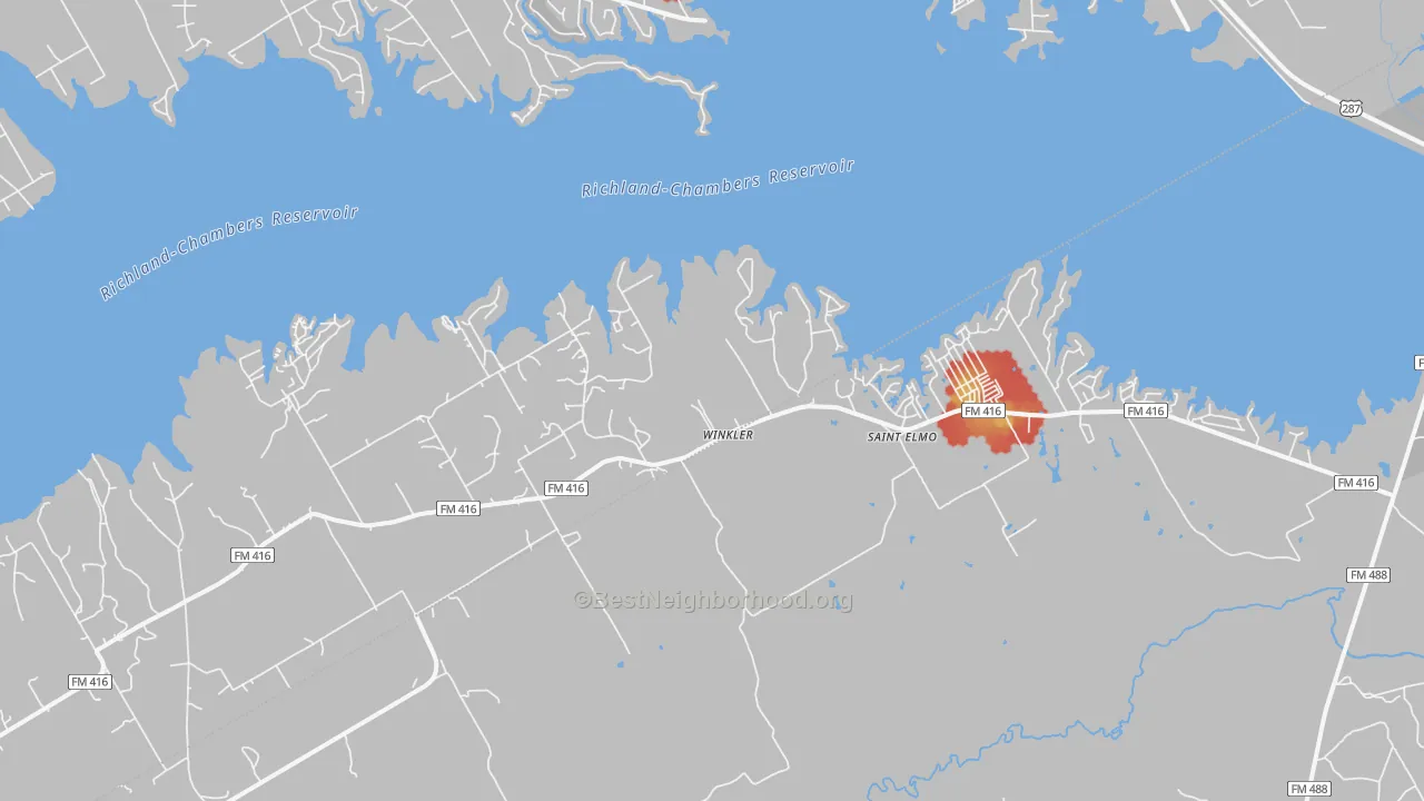 Walk Grade map of Winkler, TX, walkable areas in green and car-dependent areas in red