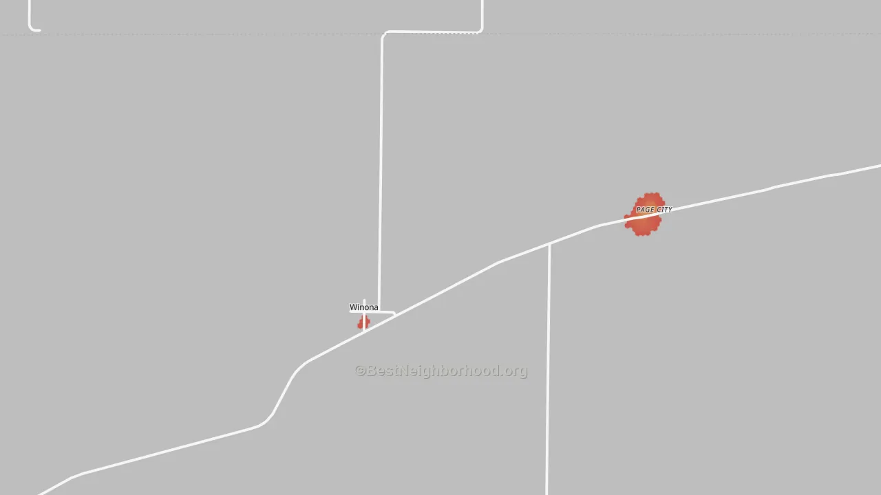 Walk Grade map of Winona, KS, walkable areas in green and car-dependent areas in red