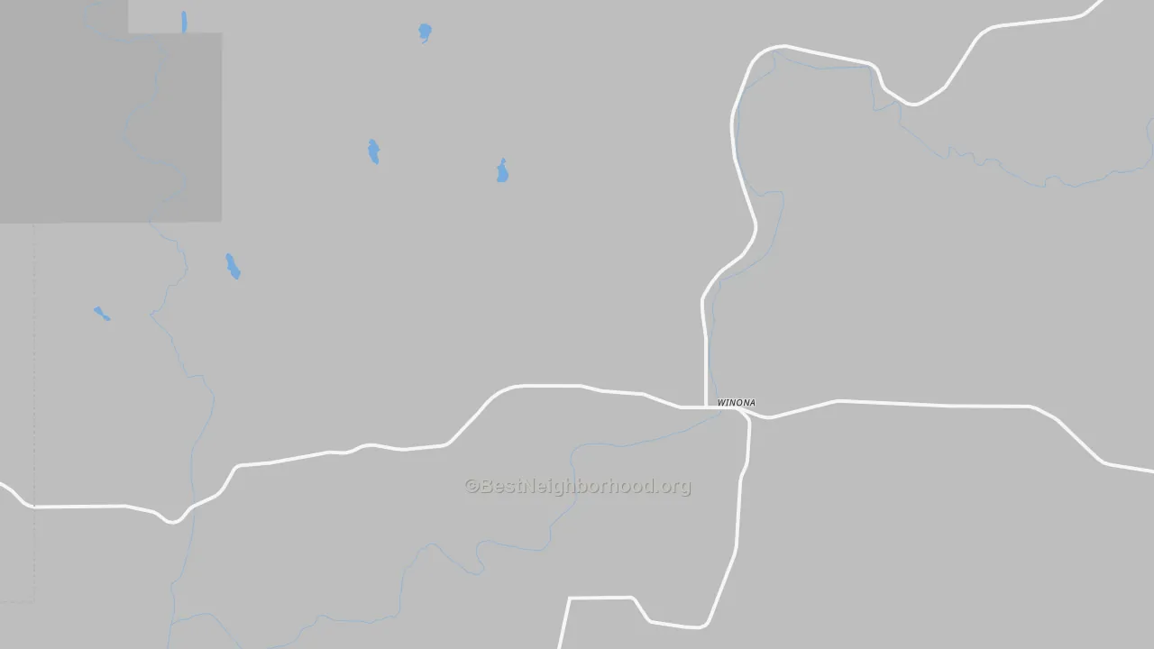 Walk Grade map of Winona, WA, walkable areas in green and car-dependent areas in red