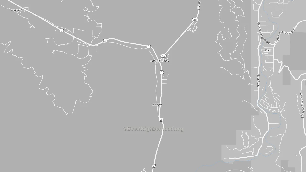 Walk Grade map of Winton, WA, walkable areas in green and car-dependent areas in red