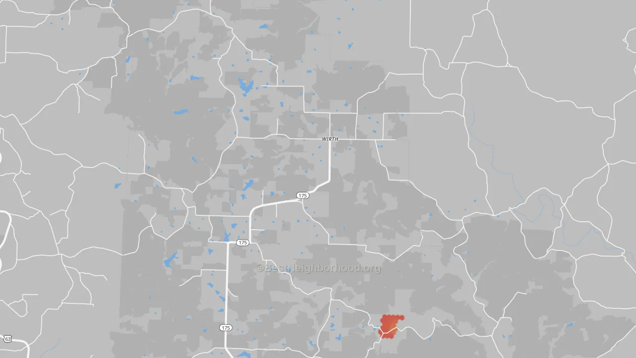 Walk Grade map of Wirth, AR, walkable areas in green and car-dependent areas in red