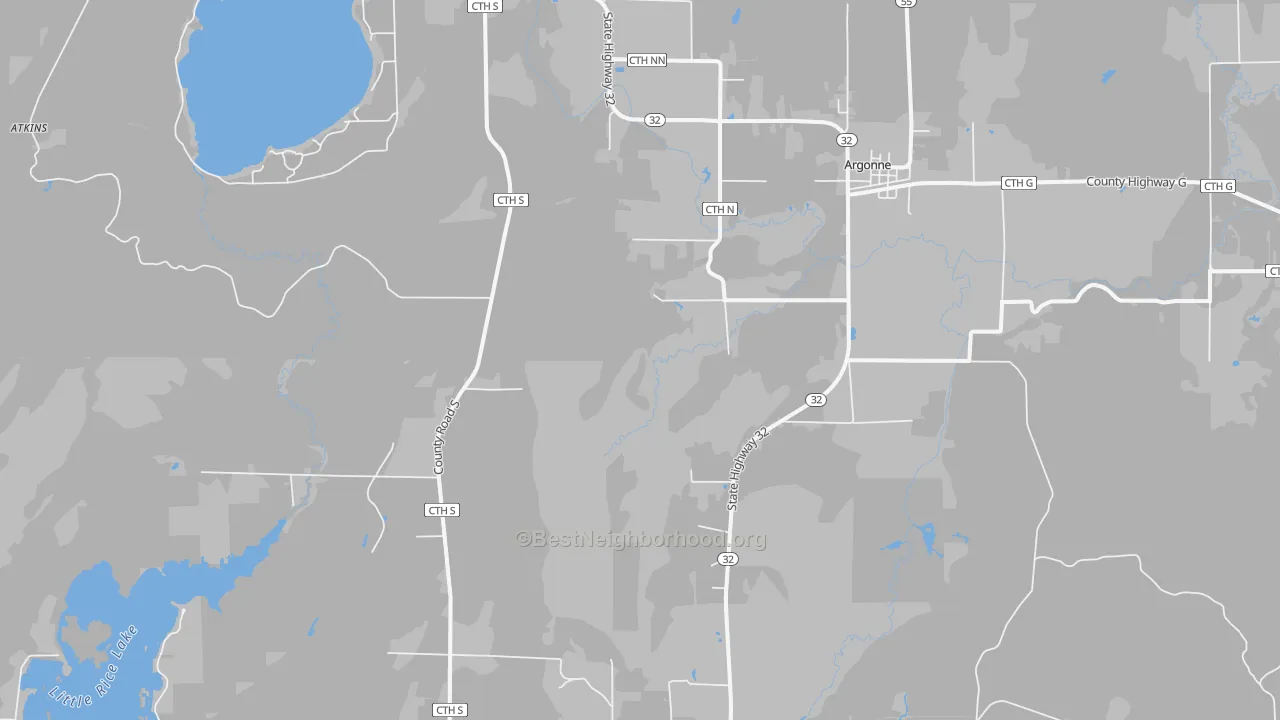 Walk Grade map of Wisconsin Junction, WI, walkable areas in green and car-dependent areas in red