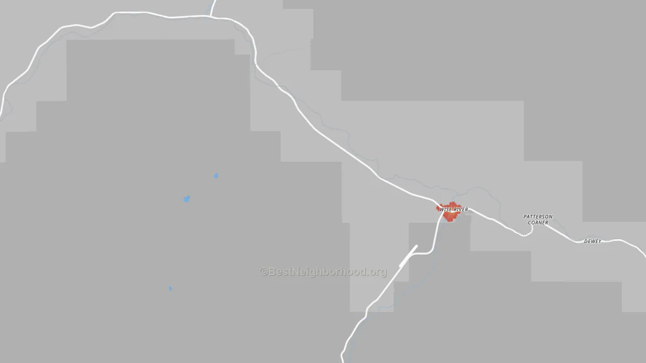 Walk Grade map of Wise River, MT, walkable areas in green and car-dependent areas in red