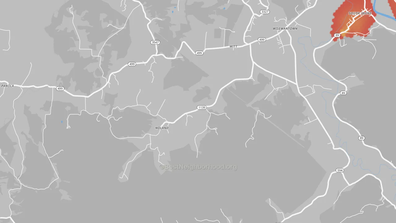 Walk Grade map of Wisemantown, KY, walkable areas in green and car-dependent areas in red