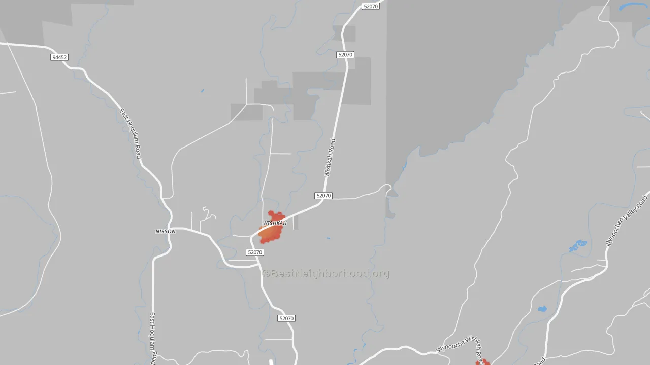 Walk Grade map of Wishkah, WA, walkable areas in green and car-dependent areas in red