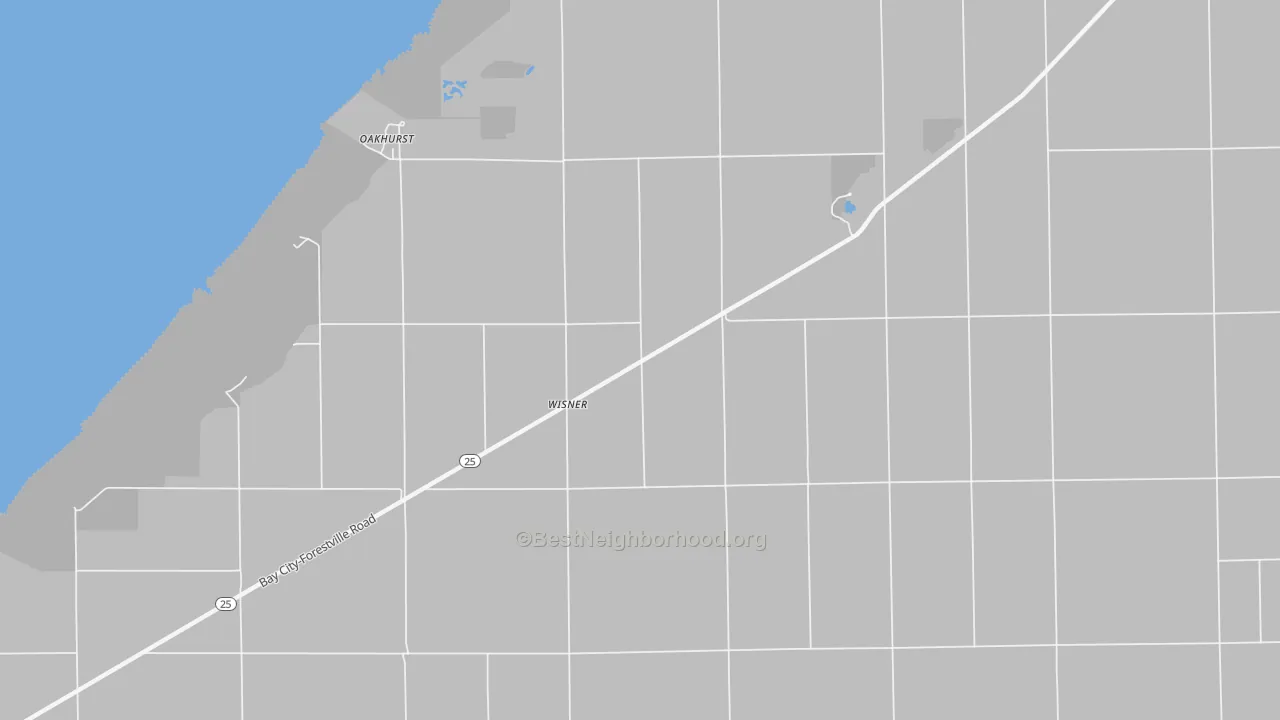 Walk Grade map of Wisner, MI, walkable areas in green and car-dependent areas in red