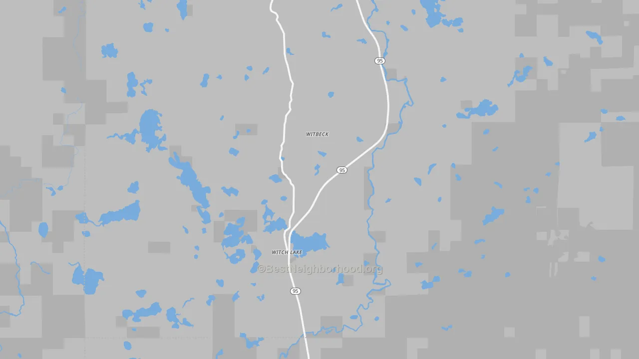 Walk Grade map of Witch Lake, MI, walkable areas in green and car-dependent areas in red