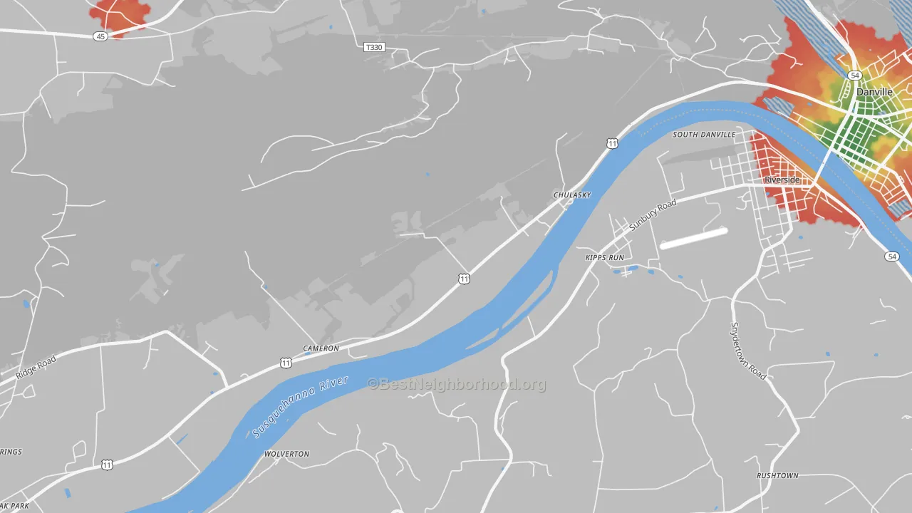 Walk Grade map of Wolverton, PA, walkable areas in green and car-dependent areas in red