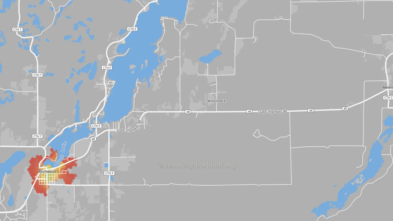 Walk Grade map of Wooddale, WI, walkable areas in green and car-dependent areas in red