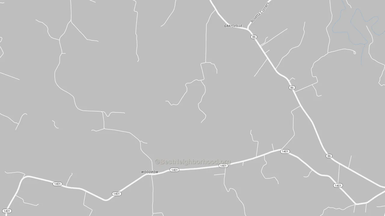 Walk Grade map of Woodrow, KY, walkable areas in green and car-dependent areas in red