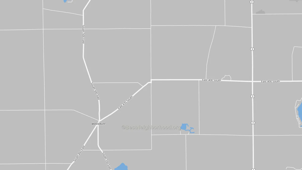 Walk Grade map of Woodruff, IN, walkable areas in green and car-dependent areas in red